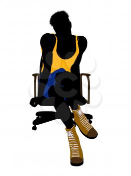 Royalty Free Clipart Image of a Basketball Player in a Chair