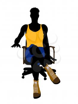 Royalty Free Clipart Image of a Basketball Player in a Chair