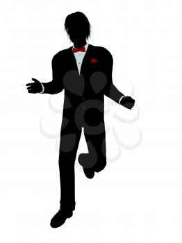 Man dressed in a tuxedo silhouette illustration on a white background