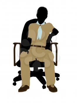 Royalty Free Clipart Image of a Boy Scout in a Chair