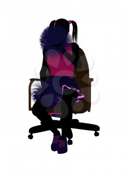 Royalty Free Clipart Image of a Girl With Pompoms Sitting in a Chair