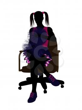 Royalty Free Clipart Image of a Girl With Pompoms Sitting in a Chair