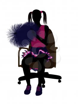 Royalty Free Clipart Image of a Girl With Pompoms Sitting in a Chair