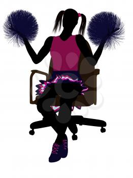 Royalty Free Clipart Image of a Girl With Pompoms Sitting in a Chair