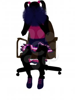 Royalty Free Clipart Image of a Girl With Pompoms Sitting in a Chair