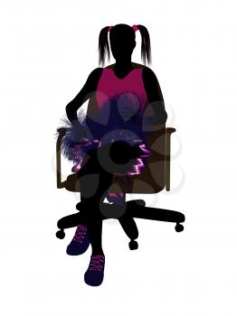 Royalty Free Clipart Image of a Girl With Pompoms Sitting in a Chair