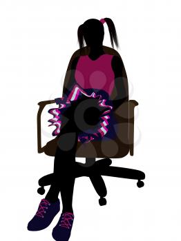 Royalty Free Clipart Image of a Girl With Pompoms Sitting in a Chair