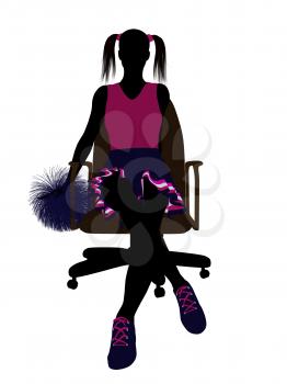 Royalty Free Clipart Image of a Girl With Pompoms Sitting in a Chair