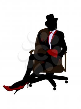 Royalty Free Clipart Image of a Woman in a Top Hat Sitting on a Chair