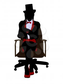 Royalty Free Clipart Image of a Woman in a Top Hat Sitting on a Chair