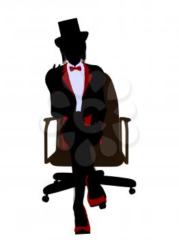 Royalty Free Clipart Image of a Woman in a Top Hat Sitting on a Chair