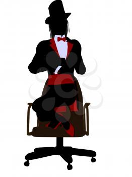 Royalty Free Clipart Image of a Woman in a Top Hat Sitting on a Chair