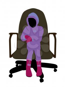 Royalty Free Photo of a Little Girl Wearing a Sweatsuit Sitting in a Chair