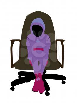 Royalty Free Photo of a Little Girl Wearing a Sweatsuit Sitting in a Chair