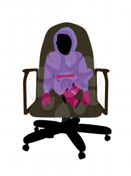 Royalty Free Photo of a Little Girl Wearing a Sweatsuit Sitting in a Chair