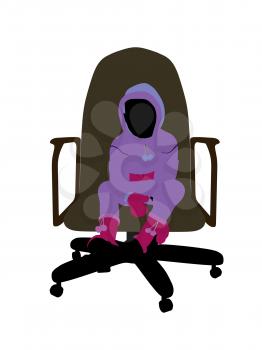 Royalty Free Photo of a Little Girl Wearing a Sweatsuit Sitting in a Chair