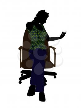 African American casual dressed female sitting on a chair silhouette on a white background