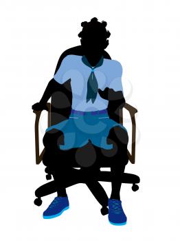 Royalty Free Clipart Image of a Girl Sitting in an Office Chair