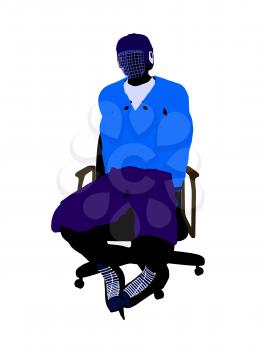 Royalty Free Clipart Image of a Hockey Player in a Chair