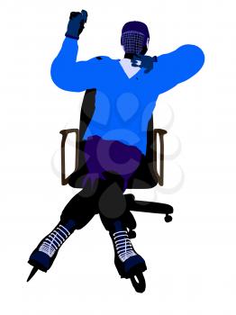 Royalty Free Clipart Image of a Hockey Player in a Chair