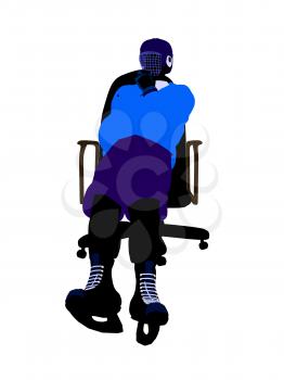 Royalty Free Clipart Image of a Hockey Player in a Chair