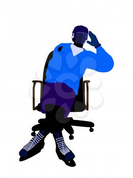 Royalty Free Clipart Image of a Hockey Player in a Chair