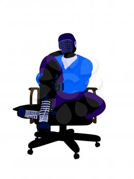 Royalty Free Clipart Image of a Hockey Player in a Chair