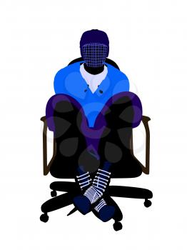 Royalty Free Clipart Image of a Hockey Player in a Chair