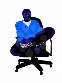 Royalty Free Clipart Image of a Hockey Player in a Chair