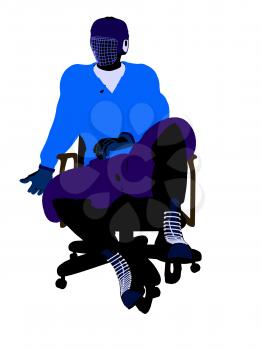 Royalty Free Clipart Image of a Hockey Player in a Chair