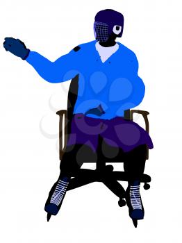 Royalty Free Clipart Image of a Hockey Player in a Chair