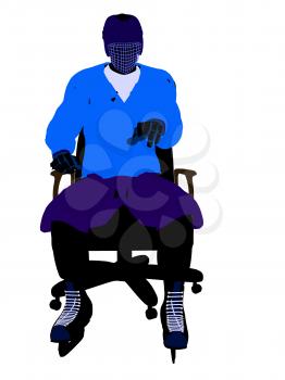 Royalty Free Clipart Image of a Hockey Player in a Chair