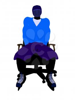 Royalty Free Clipart Image of a Hockey Player in a Chair