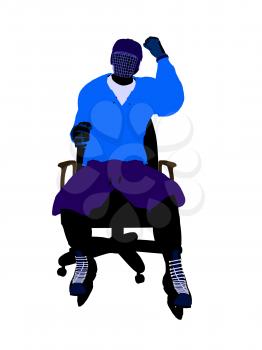 Royalty Free Clipart Image of a Hockey Player in a Chair