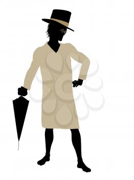 Royalty Free Clipart Image of a Boy in a Nightshirt Wearing a Top Hat and Umbrella