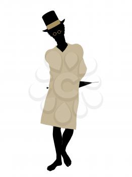 Royalty Free Clipart Image of a Boy in a Nightshirt Wearing a Top Hat and Umbrella