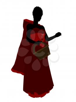 Royalty Free Clipart Image of a Girl Wearing a Cape and Carrying a Basket