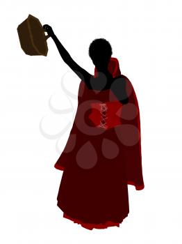 Royalty Free Clipart Image of a Girl Wearing a Cape and Carrying a Basket