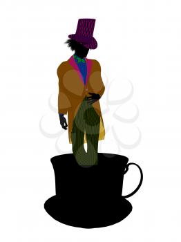 Royalty Free Clipart Image of a Man in a Hat Standing in a Teacup