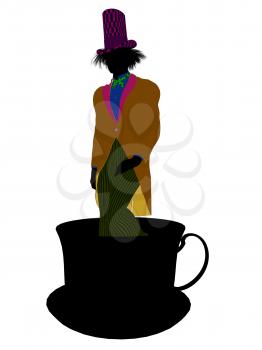 Royalty Free Clipart Image of a Man in a Hat Standing in a Teacup