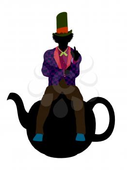 Royalty Free Clipart Image of a Man in a Hat on a Teapot