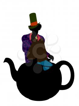 Royalty Free Clipart Image of a Man in a Hat on a Teapot