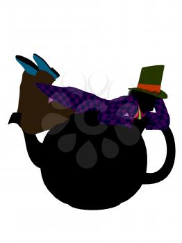 Royalty Free Clipart Image of a Man in a Hat on a Teapot