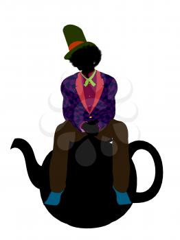 Royalty Free Clipart Image of a Man in a Hat on a Teapot