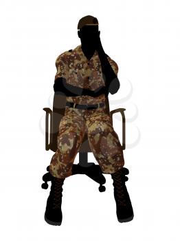 Royalty Free Clipart Image of a Soldier in an Office Chair