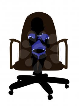 Royalty Free Clipart Image of a Silhouette of a Baby Boy in a Chair