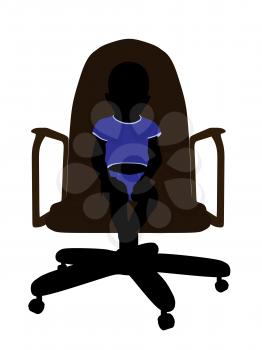 Royalty Free Clipart Image of a Silhouette of a Baby Boy in a Chair