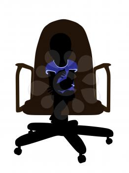 Royalty Free Clipart Image of a Silhouette of a Baby Boy in a Chair