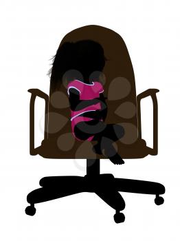 Royalty Free Clipart Image of a Silhouette of a Baby in a Chair