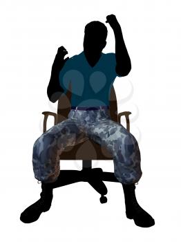 Royalty Free Clipart Image of a Male Soldier in a Chair